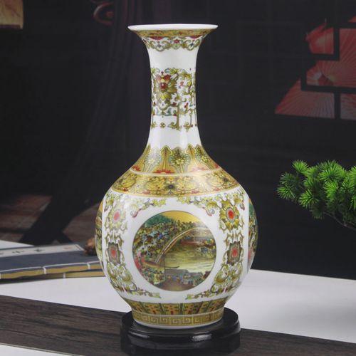 景德镇陶瓷器描金清明上河图花瓶摆件客厅中式玄关酒柜装饰工艺品