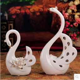 欧式家居陶瓷工艺摆件客厅装饰品 纯白描金情侣小天鹅 结婚礼物